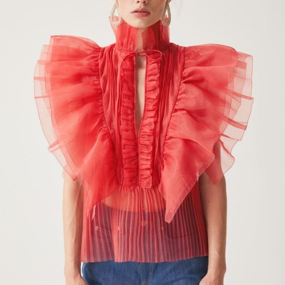 Tops - H&M Studio Collection Flounced Organza Blouse - Co